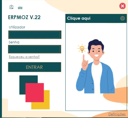 Ecrã de entrada do ERPMOZ