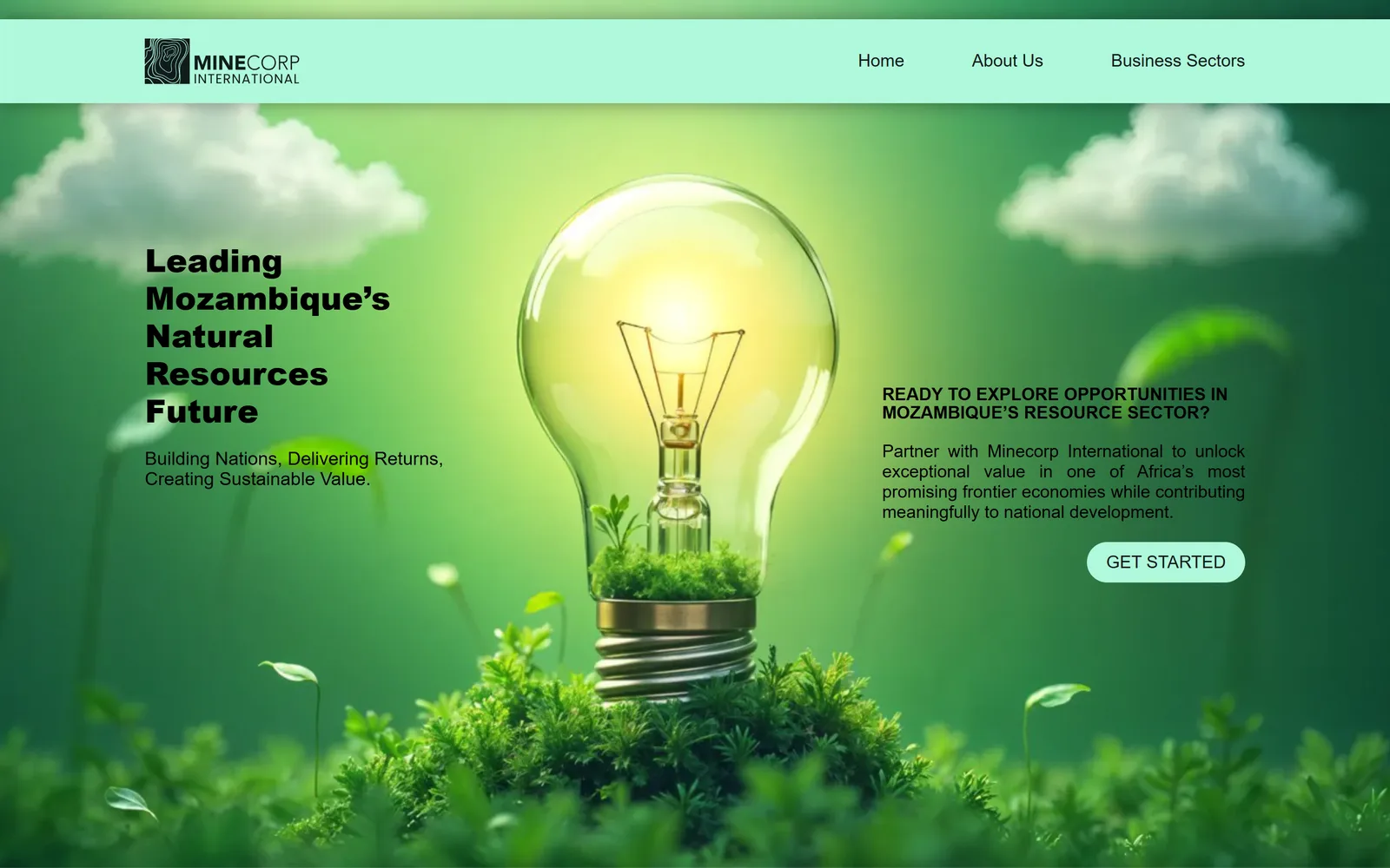 Minecorp International home page with its sustainability hero image